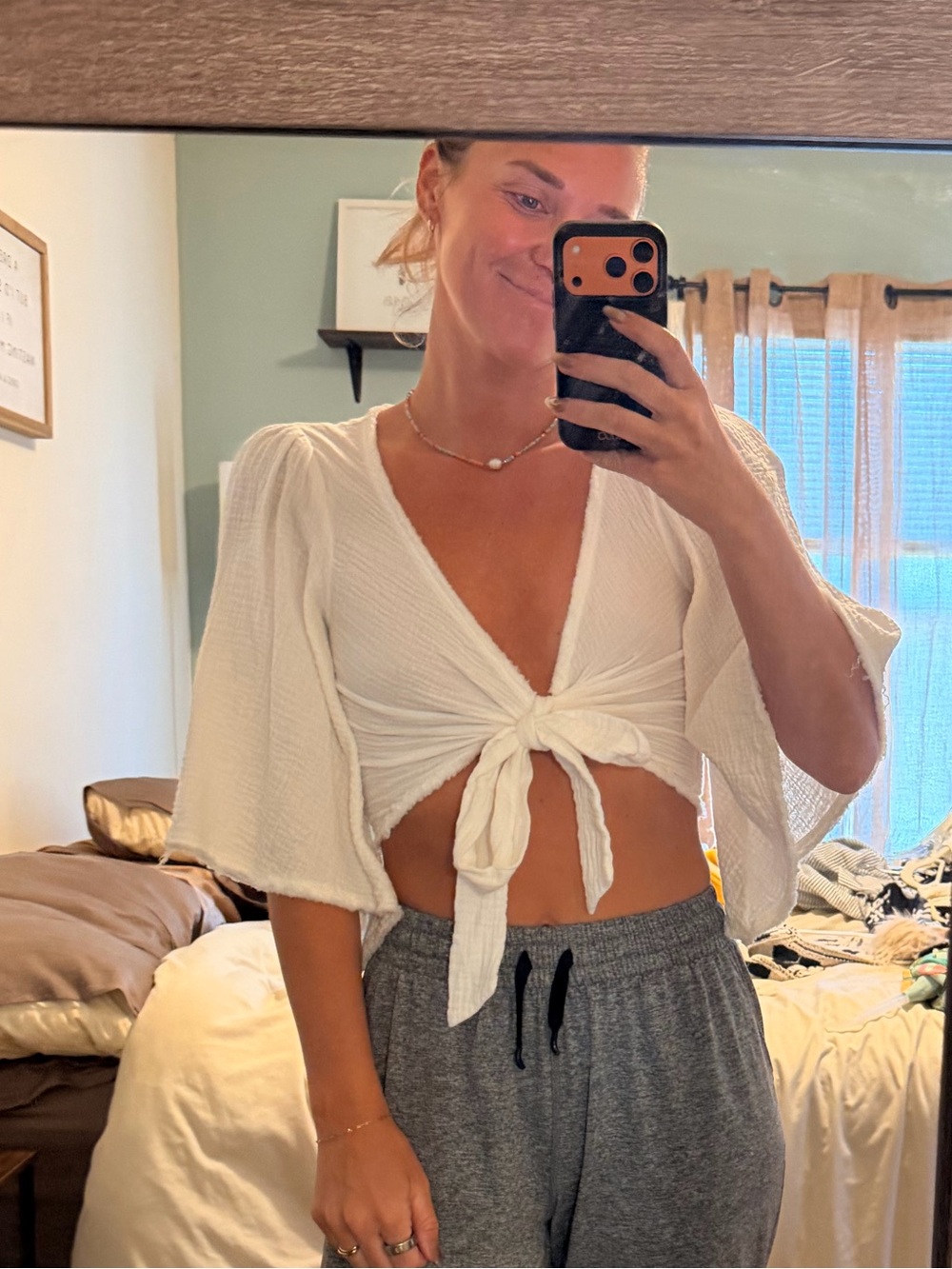 Lulu's White Tie-Front Flutter-Sleeve Crop Top